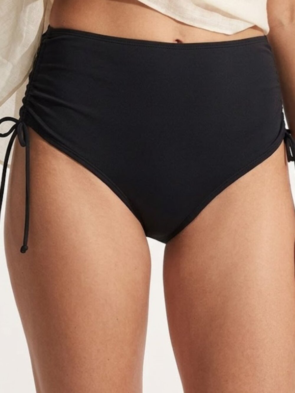 Womens Black High Waist Drawstring Bikini Bottoms Beach Summer Paddle Sz 16 NWOT